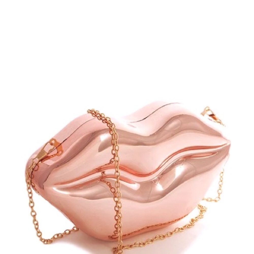 Rose gold LIP Metal Clutch bag